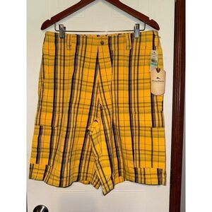 Tommy Bahama T8413 Bruce Twills Yellow Plaid Silk Blend Golf Shorts Size 34